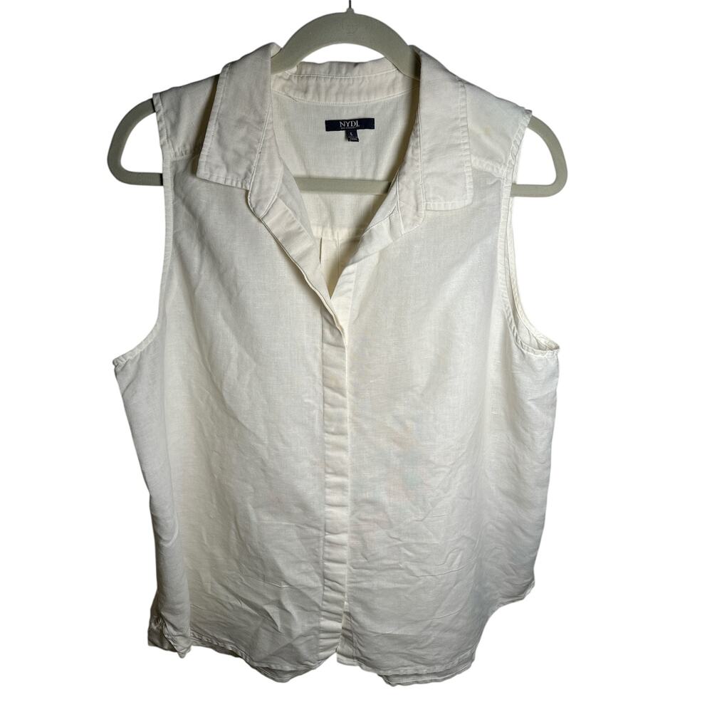 NYDJ | Women's Garment Dye Linen Sleeveless Collared Top Optic White Size L